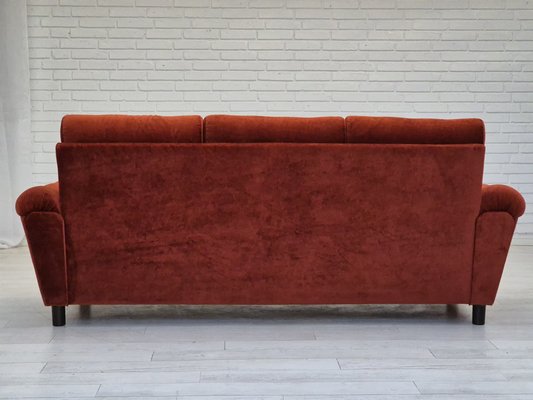 Danish 3 Seater Sofa in Brown-Red Velour, 1980s-TMW-1814774