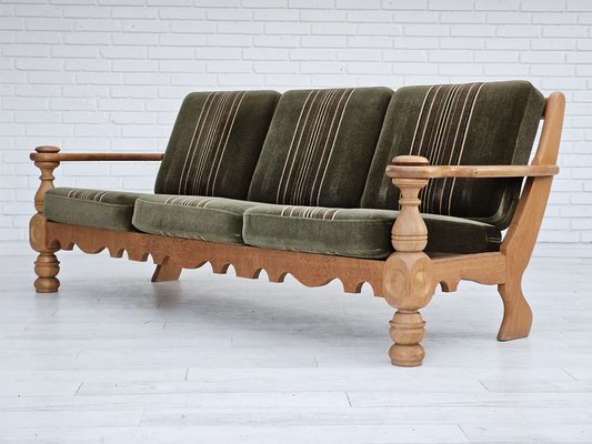 Danish 3-Seater Sofa in Velour and Oak, 1970s-TMW-1783610