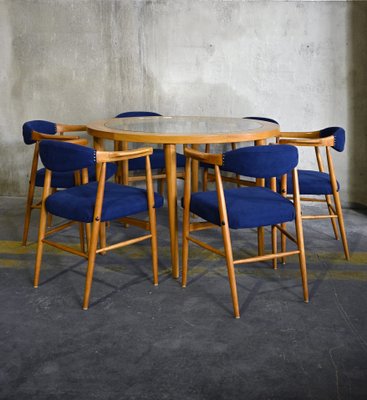 Danish 6-Legged Round Dining Table, 1970s-QVY-768968