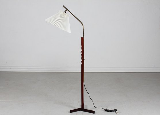 Danish Adjustable Floor Lamp in Teak, Brass and Iron with Le Klint Shade by Svend Aage Holm Sørensen, 1950s-QQ-1718268