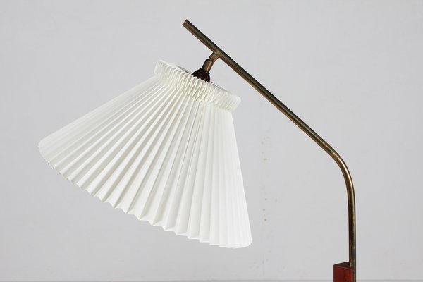 Danish Adjustable Floor Lamp in Teak, Brass and Iron with Le Klint Shade by Svend Aage Holm Sørensen, 1950s-QQ-1718268