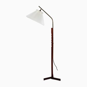 Danish Adjustable Floor Lamp in Teak, Brass and Iron with Le Klint Shade by Svend Aage Holm Sørensen, 1950s-QQ-1718268