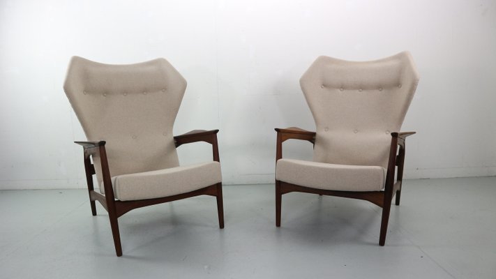 Danish Adjustable Wingback Lounge Chairs in Teak attributed to Ib Kofod Larsen for Bovenkamp, 1950s, Set of 2-DT-2026298