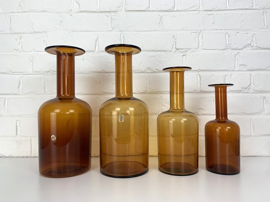 Danish Amber Floor Vases by Otto Brauer for Holmegaard, 1950s, Set of 4-ZM-1796356