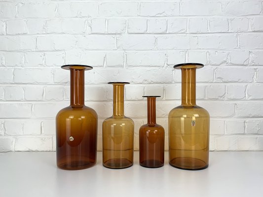 Danish Amber Floor Vases by Otto Brauer for Holmegaard, 1950s, Set of 4-ZM-1796356