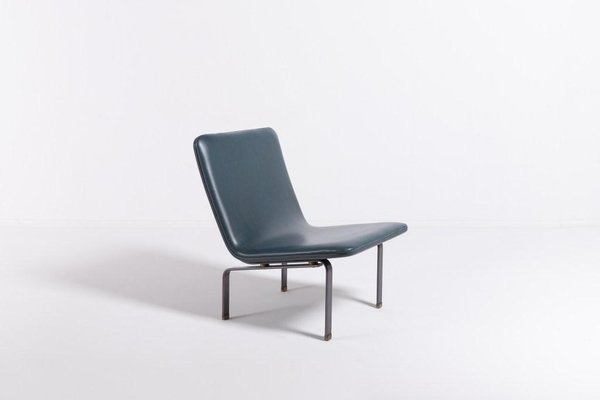 Danish Architectural Lounge Chair in Blue Vinyl Upholstery, 1960s-KMC-1349221