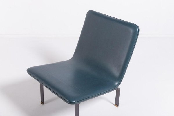 Danish Architectural Lounge Chair in Blue Vinyl Upholstery, 1960s-KMC-1349221