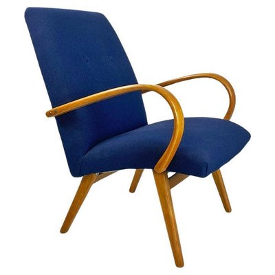 Danish Armchair in Beech & Blue Cotton, 1960s-GDD-1796144