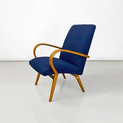 Danish Armchair in Beech & Blue Cotton, 1960s-GDD-1796144