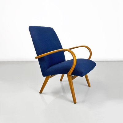 Danish Armchair in Beech & Blue Cotton, 1960s-GDD-1796144