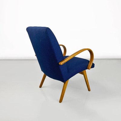 Danish Armchair in Beech & Blue Cotton, 1960s-GDD-1796144