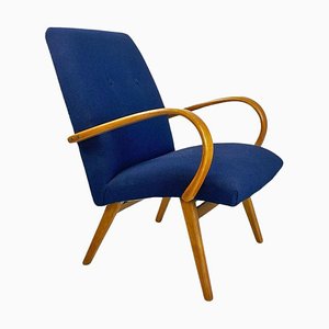 Danish Armchair in Beech & Blue Cotton, 1960s-GDD-1796144