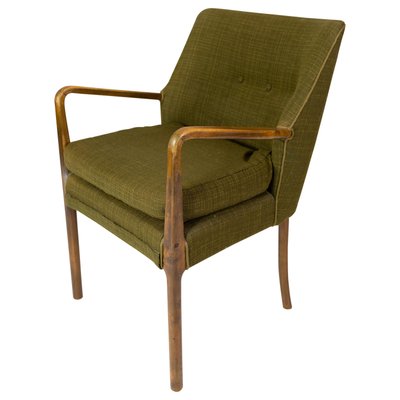 Danish Armchair in Birch and Dark Green Fabric, 1950s-UY-934849