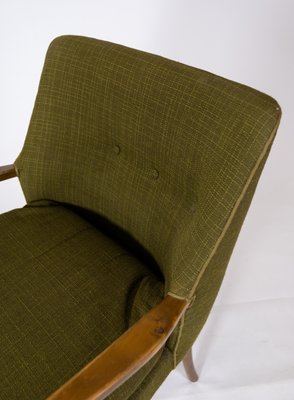 Danish Armchair in Birch and Dark Green Fabric, 1950s-UY-934849