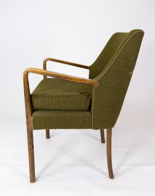 Danish Armchair in Birch and Dark Green Fabric, 1950s-UY-934849