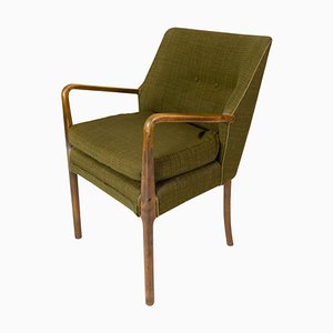 Danish Armchair in Birch and Dark Green Fabric, 1950s-UY-934849