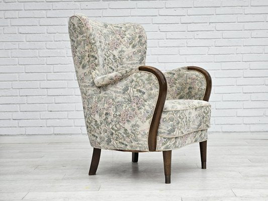 Danish Armchair in Floral Multicolor Fabric, 1960s-TMW-1703579