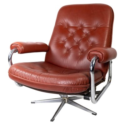 Danish Armchair with Red Leather and Frame of Metal, 1960s-UY-980668