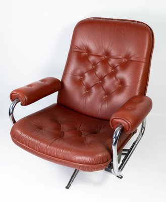 Danish Armchair with Red Leather and Frame of Metal, 1960s-UY-980668