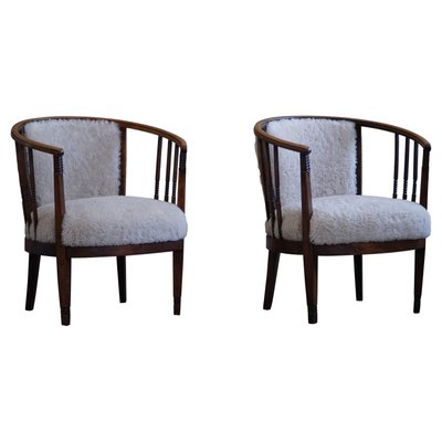 Danish Armchairs in Beech & Lambswool, 1920s, Set of 2-MXF-1703074