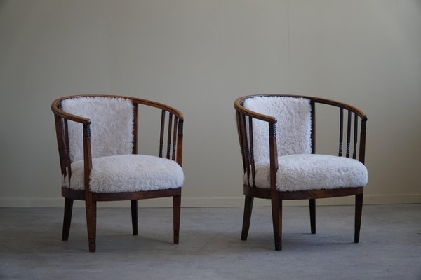 Danish Armchairs in Beech & Lambswool, 1920s, Set of 2-MXF-1703074