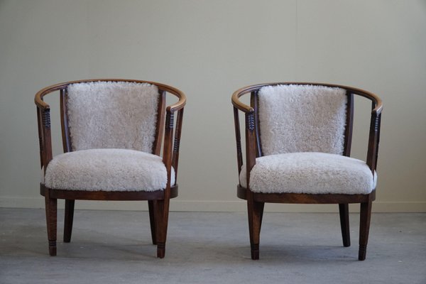 Danish Armchairs in Beech & Lambswool, 1920s, Set of 2-MXF-1703074