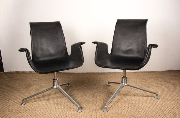 Danish Armchairs in Black Leather and Chromed Steel Model Fk 6725 by Preben Fabricius and Jørgen Kastholm for Walter Knoll, Set of 2-EMB-1760073