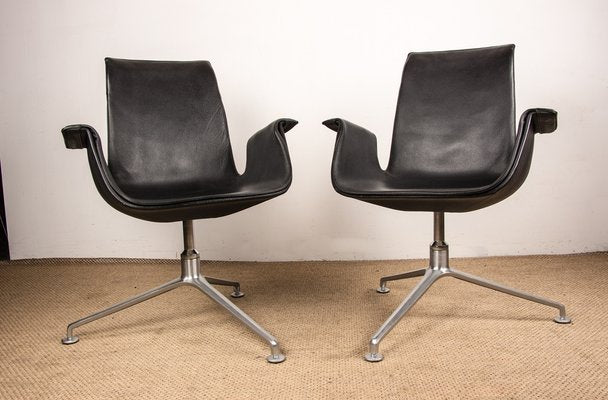 Danish Armchairs in Black Leather and Chromed Steel Model Fk 6725 by Preben Fabricius and Jørgen Kastholm for Walter Knoll, Set of 2-EMB-1760073