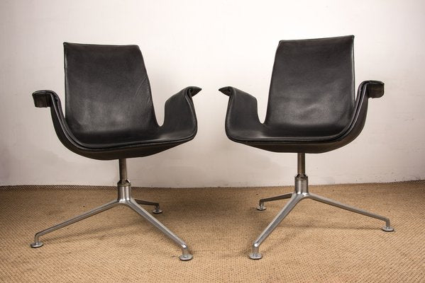 Danish Armchairs in Black Leather and Chromed Steel Model Fk 6725 by Preben Fabricius and Jørgen Kastholm for Walter Knoll, Set of 2-EMB-1760073