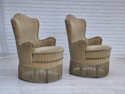 Danish Armchairs in Green Furniture Velour, 1970s, Set of 2-TMW-2032498