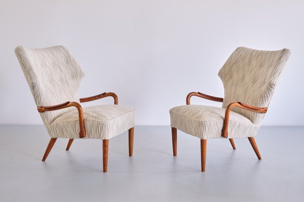 Danish Armchairs in Lelièvre Bouclé, Oak and Teak, 1956, Set of 3-FMT-1778519