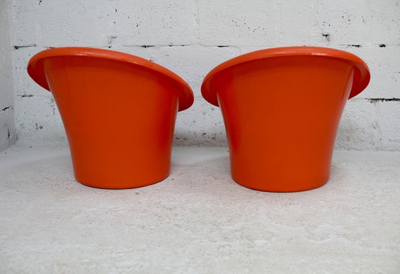 Danish Armchairs in Orange Plastics by Ole Gjerløv-Knudsen & Torben Lind for Orth Plast., 1970, Set of 2-MAO-1338409