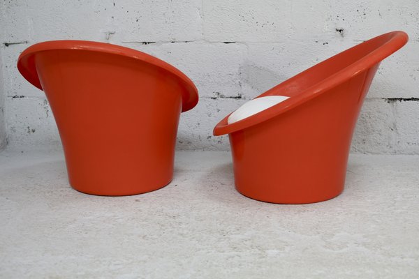 Danish Armchairs in Orange Plastics by Ole Gjerløv-Knudsen & Torben Lind for Orth Plast., 1970, Set of 2-MAO-1338409