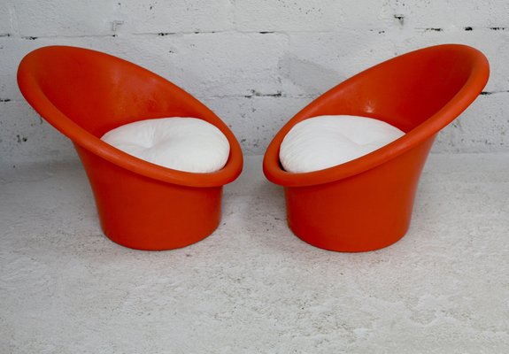 Danish Armchairs in Orange Plastics by Ole Gjerløv-Knudsen & Torben Lind for Orth Plast., 1970, Set of 2-MAO-1338409