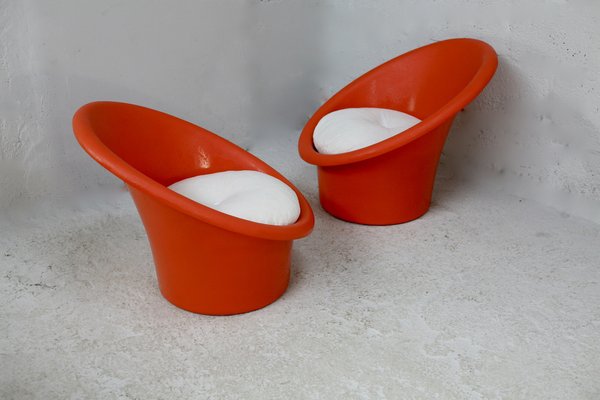 Danish Armchairs in Orange Plastics by Ole Gjerløv-Knudsen & Torben Lind for Orth Plast., 1970, Set of 2-MAO-1338409