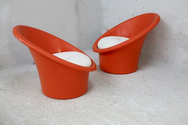 Danish Armchairs in Orange Plastics by Ole Gjerløv-Knudsen & Torben Lind for Orth Plast., 1970, Set of 2-MAO-1338409