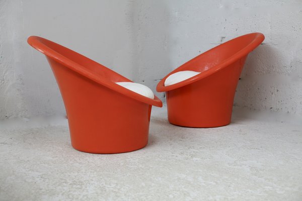 Danish Armchairs in Orange Plastics by Ole Gjerløv-Knudsen & Torben Lind for Orth Plast., 1970, Set of 2-MAO-1338409