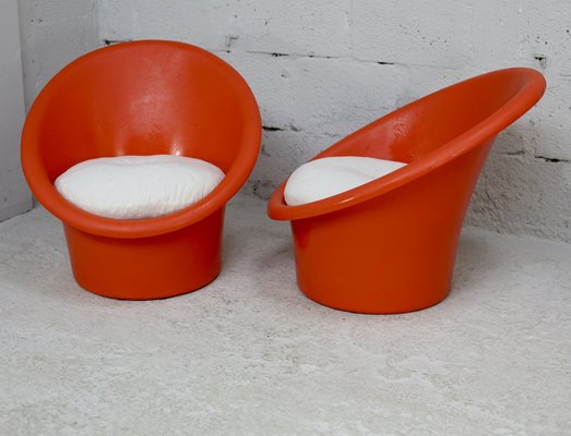 Danish Armchairs in Orange Plastics by Ole Gjerløv-Knudsen & Torben Lind for Orth Plast., 1970, Set of 2-MAO-1338409