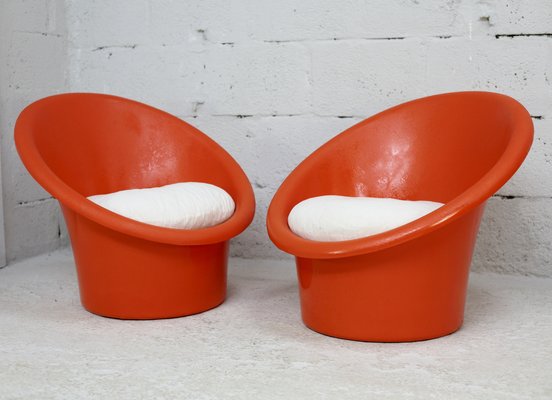 Danish Armchairs in Orange Plastics by Ole Gjerløv-Knudsen & Torben Lind for Orth Plast., 1970, Set of 2-MAO-1338409