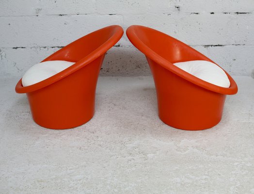 Danish Armchairs in Orange Plastics by Ole Gjerløv-Knudsen & Torben Lind for Orth Plast., 1970, Set of 2-MAO-1338409