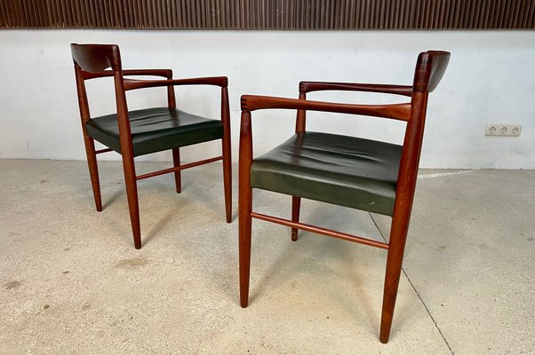 Danish Armchairs in Teak with Leather Seats by H.W. Klein for Bramin, 1960s, Set of 2-JP-1195783