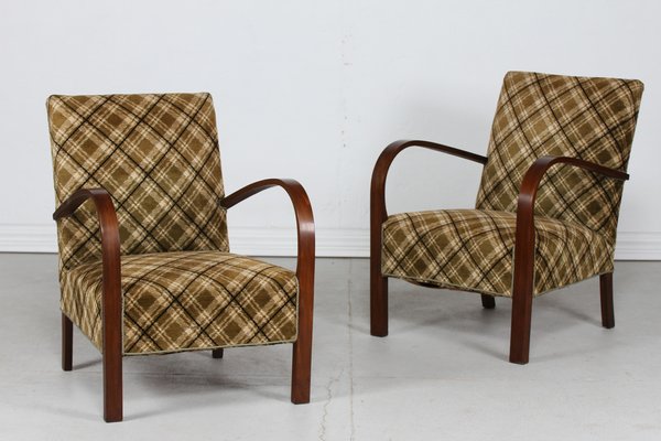 Danish Art Deco Armchairs in Dark Wood and Velour, 1940s, Set of 2-QQ-1703902