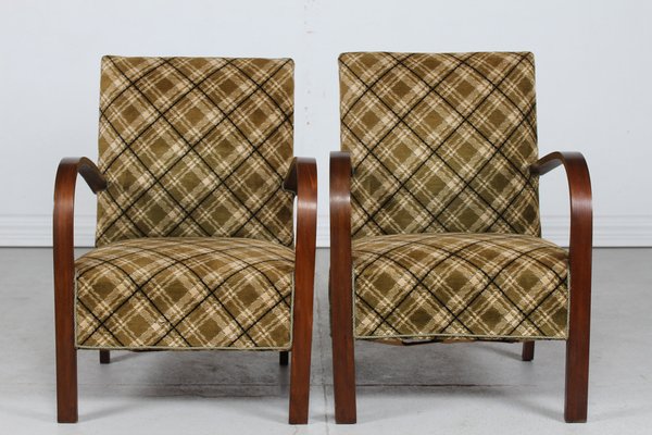 Danish Art Deco Armchairs in Dark Wood and Velour, 1940s, Set of 2-QQ-1703902