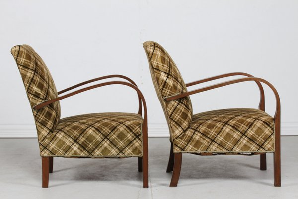 Danish Art Deco Armchairs in Dark Wood and Velour, 1940s, Set of 2-QQ-1703902