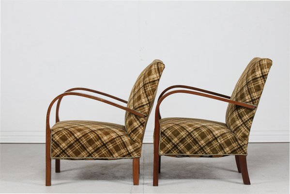 Danish Art Deco Armchairs in Dark Wood and Velour, 1940s, Set of 2-QQ-1703902