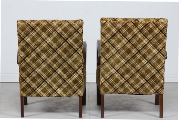 Danish Art Deco Armchairs in Dark Wood and Velour, 1940s, Set of 2-QQ-1703902