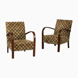 Danish Art Deco Armchairs in Dark Wood and Velour, 1940s, Set of 2-QQ-1703902