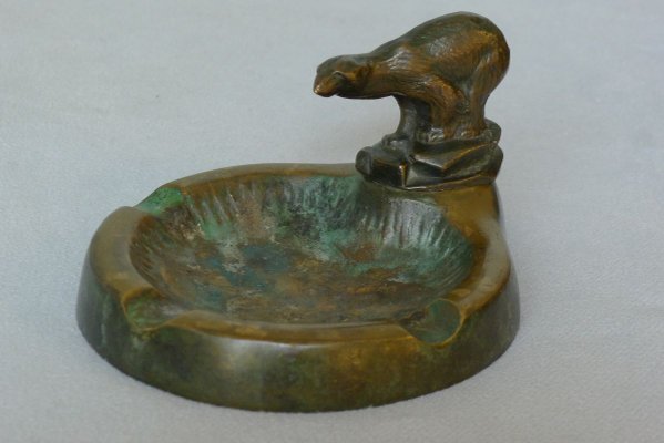 Danish Art Deco Bronze Ashtray with Polar Bear Figurine-VRE-738220