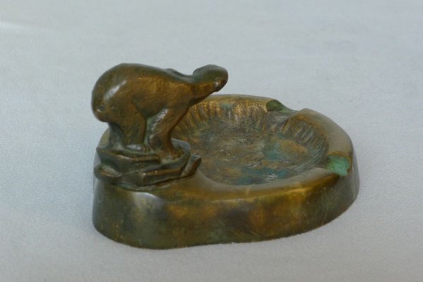 Danish Art Deco Bronze Ashtray with Polar Bear Figurine-VRE-738220