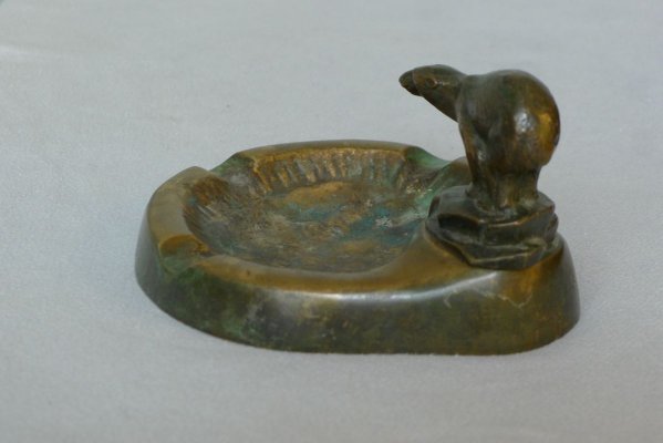 Danish Art Deco Bronze Ashtray with Polar Bear Figurine-VRE-738220